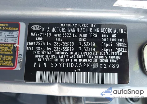 2019 Kia Sorento 3.3L Ex Sport z USA, uszkodzony, nr VIN 5XYPHDA52KG602789